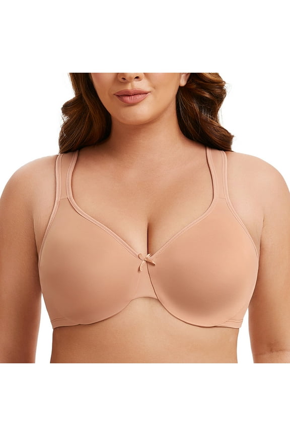 Women's Minimizer Seamless Unlined Comfortable Plus Size Underwire Bra Cappuccino 32D