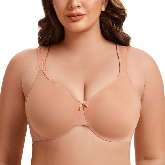 MELENECA Women's Minimizer Seamless Unlined Comfortable Plus Size Underwire Bra Cappuccino 42C