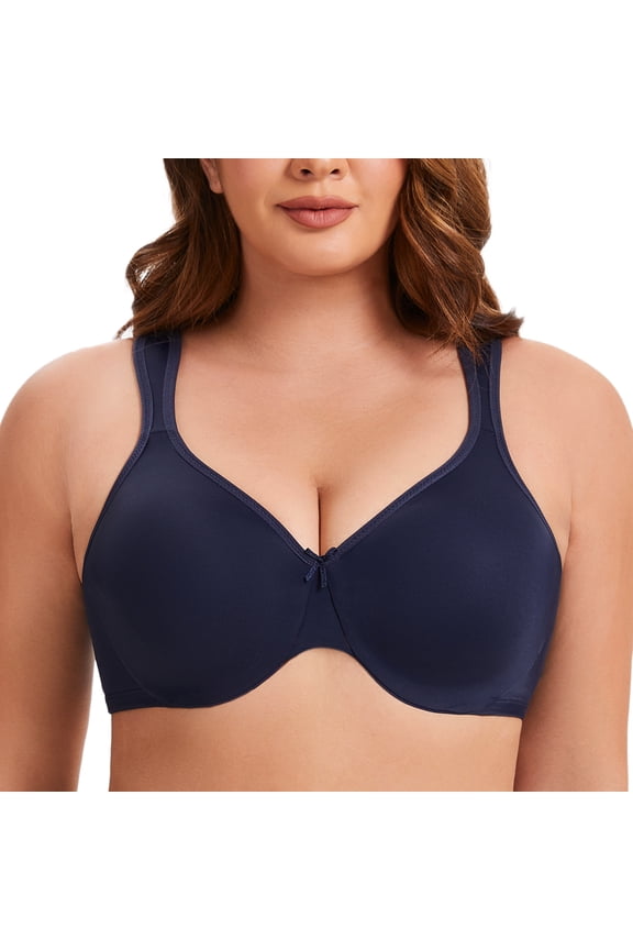 Women's Minimizer Seamless Unlined Comfortable Plus Size Underwire Bra Navy Blue 32DD