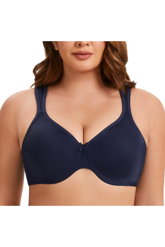 Women's Minimizer Seamless Unlined Comfortable Plus Size Underwire Bra Navy Blue 34B