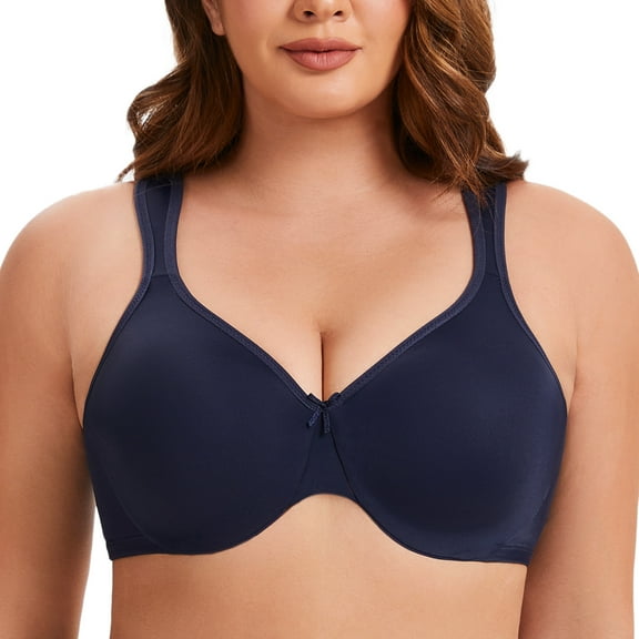 MELENECA Women's Minimizer Seamless Unlined Comfortable Plus Size Underwire Bra Navy Blue 36DD