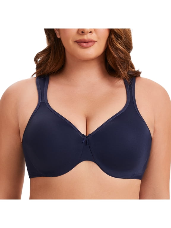 Women's Minimizer Seamless Unlined Comfortable Plus Size Underwire Bra Navy Blue 38E