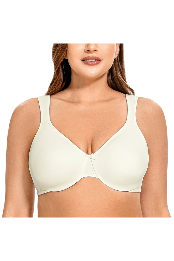 Women's Minimizer Seamless Unlined Comfortable Plus Size Underwire Bra Off White 34B