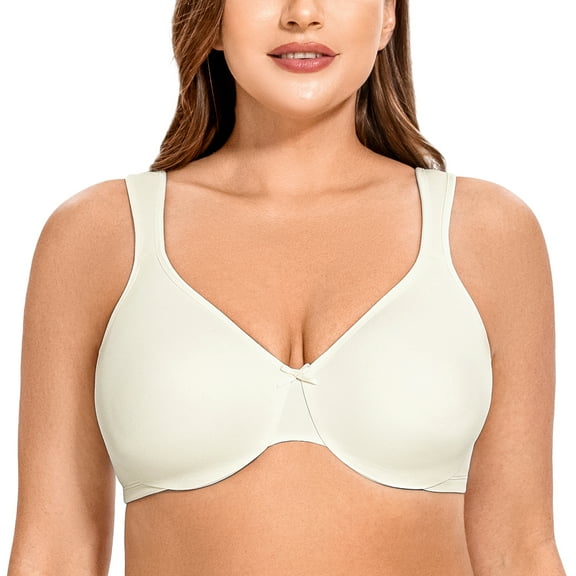 MELENECA Women's Minimizer Seamless Unlined Comfortable Plus Size Underwire Bra Off White 36B