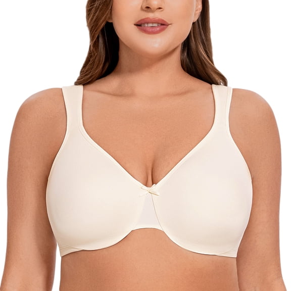 MELENECA Women's Minimizer Seamless Unlined Comfortable Plus Size Underwire Bra Off White 44D
