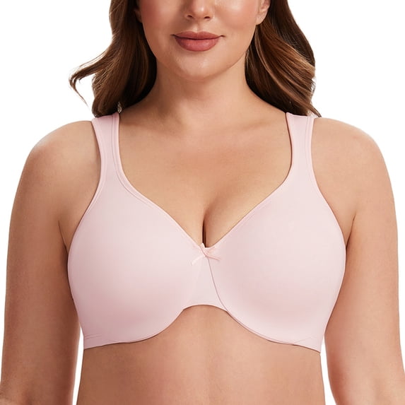 MELENECA Women's Minimizer Seamless Unlined Comfortable Plus Size Underwire Bra Soft Pink 34G