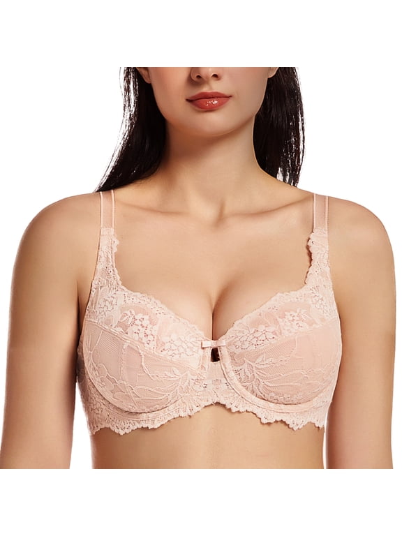 Women's Plus Size Minimizer Bras Full Coverage Lace Unlined Underwire Bra Beige 40C