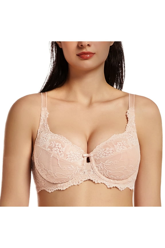 Women's Plus Size Minimizer Bras Full Coverage Lace Unlined Underwire Bra Beige 48B