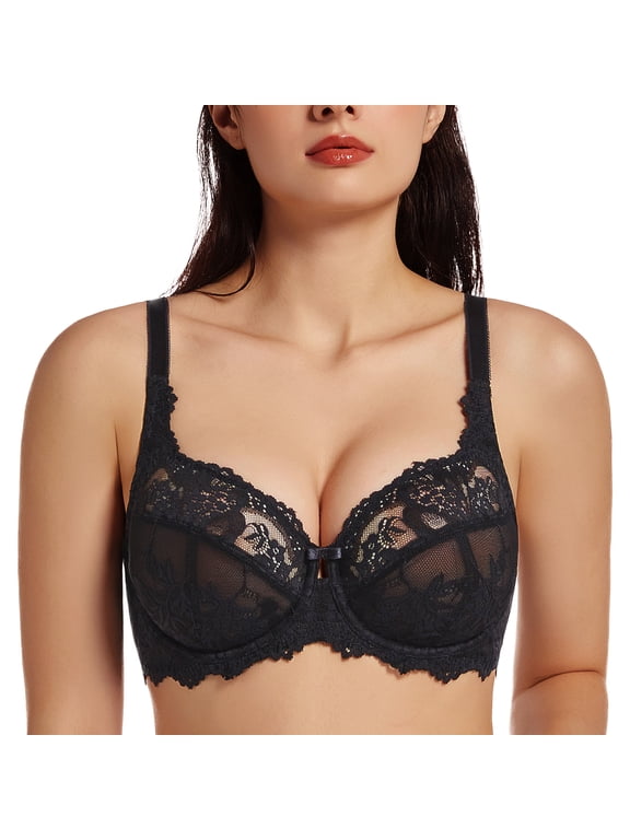 Women's Plus Size Minimizer Bras Full Coverage Lace Unlined Underwire Bra Black 38E