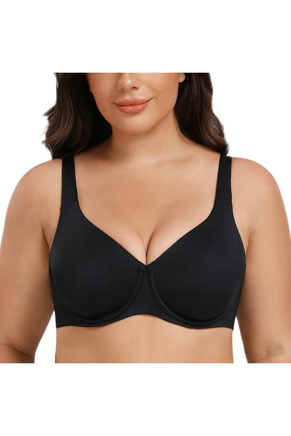 Women's Plus Size Minimizer Underwire Full Coverage Unlined Seamless Cup Bras Black 34C