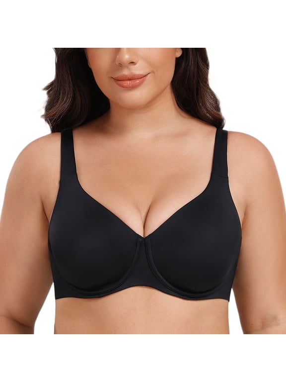 Women's Plus Size Minimizer Underwire Full Coverage Unlined Seamless Cup Bras Black 34G