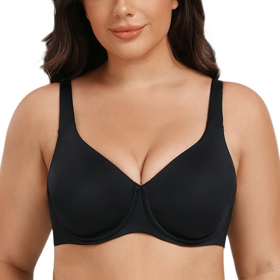 MELENECA Women's Plus Size Minimizer Underwire Full Coverage Unlined Seamless Cup Bras Black 46F