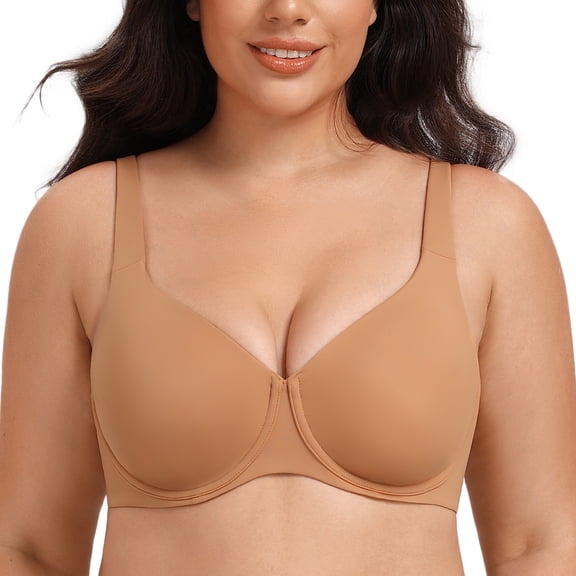 MELENECA Women's Plus Size Minimizer Underwire Full Coverage Unlined Seamless Cup Bras Taupe 34E
