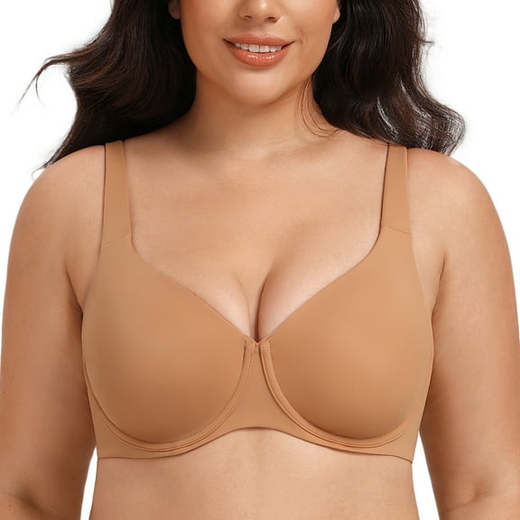 MELENECA Women's Plus Size Minimizer Underwire Full Coverage Unlined Seamless Cup Bras Taupe 40G