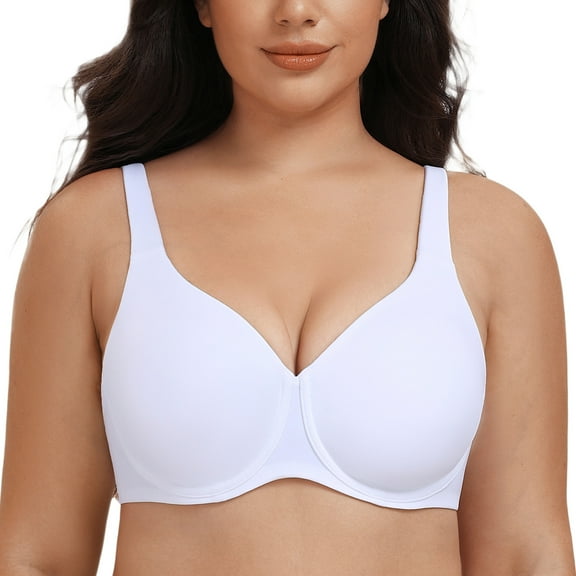 MELENECA Women's Plus Size Minimizer Underwire Full Coverage Unlined Seamless Cup Bras White 34C