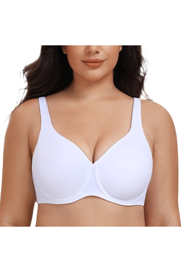 Women's Plus Size Minimizer Underwire Full Coverage Unlined Seamless Cup Bras White 34G