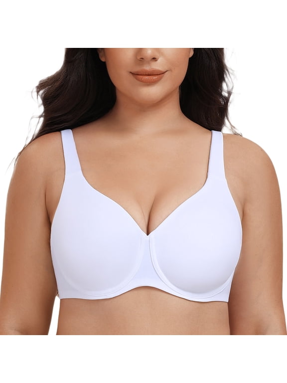 Women's Plus Size Minimizer Underwire Full Coverage Unlined Seamless Cup Bras White 36E