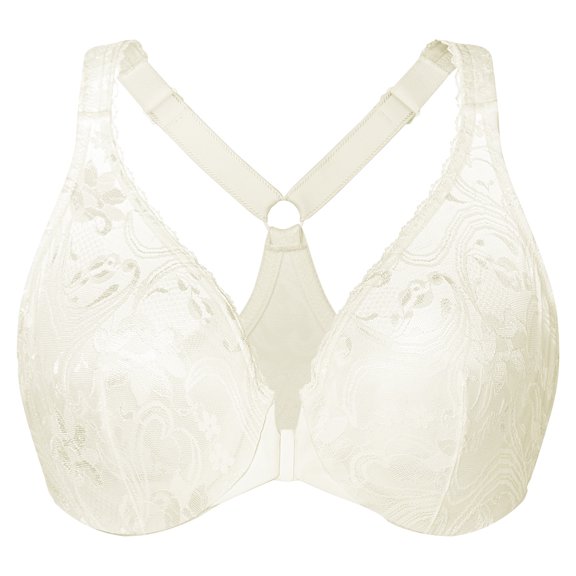 MELENECA Women's Plus Size Racerback Unlined Lace Underwire Front Closure Bra Off White 34DD