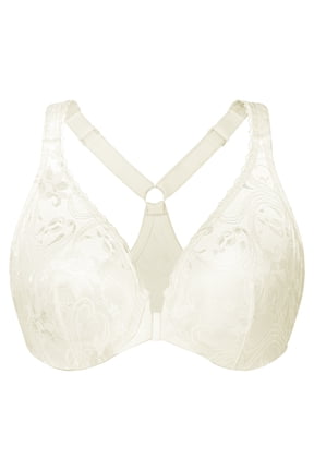 Women's Plus Size Racerback Unlined Lace Underwire Front Closure Bra Off White 42C
