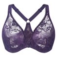 thumbnail image 1 of MELENECA Women's Plus Size Racerback Unlined Lace Underwire Front Closure Bra Purple 36E, 1 of 6