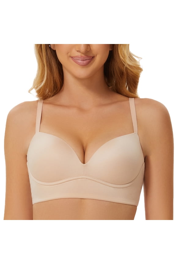 Women's Push Up Bralettes Seamless Padded Wireless Bra with Support and Lift Beige 32DD