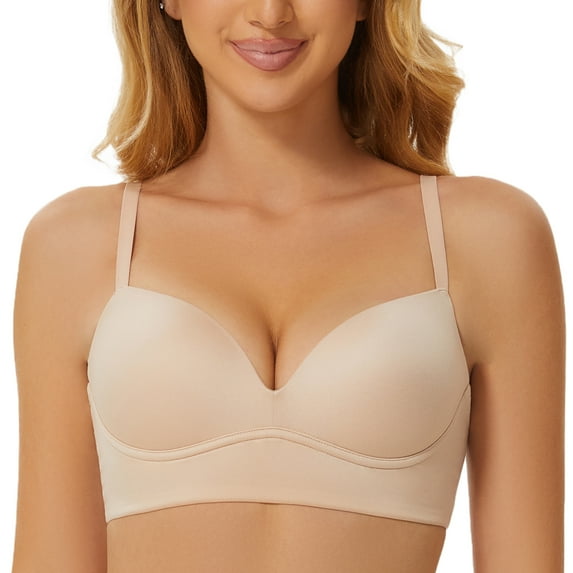 MELENECA Women's Push Up Bralettes Seamless Padded Wireless Bra with Support and Lift Beige 40C