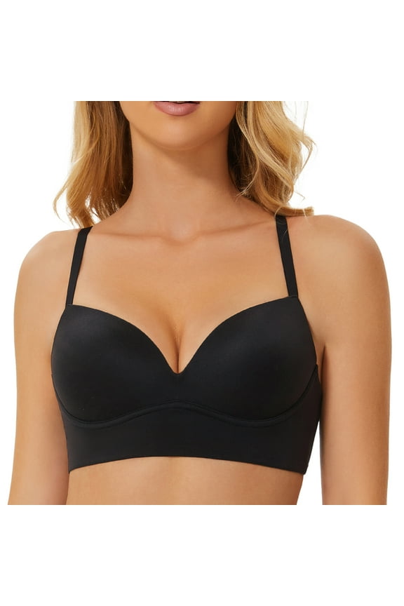 Women's Push Up Bralettes Seamless Padded Wireless Bra with Support and Lift Black 32AA