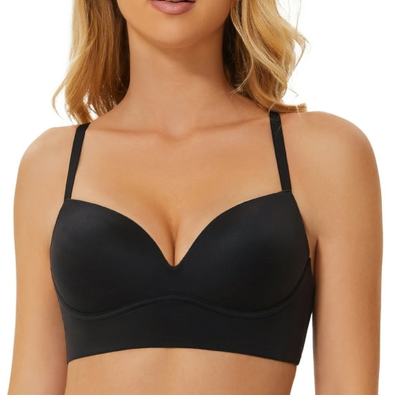 MELENECA Women's Push Up Bralettes Seamless Padded Wireless Bra with Support and Lift Black 32B