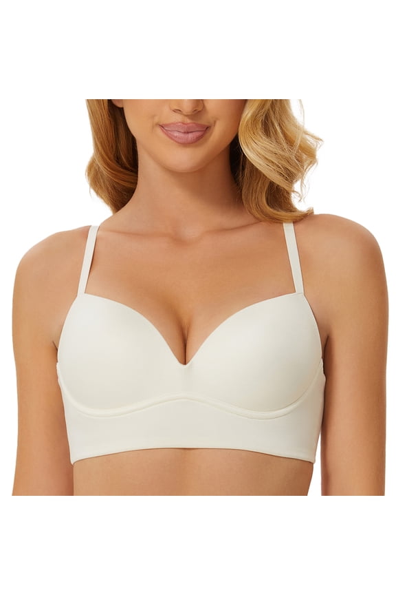 Women's Push Up Bralettes Seamless Padded Wireless Bra with Support and Lift Off White 38D