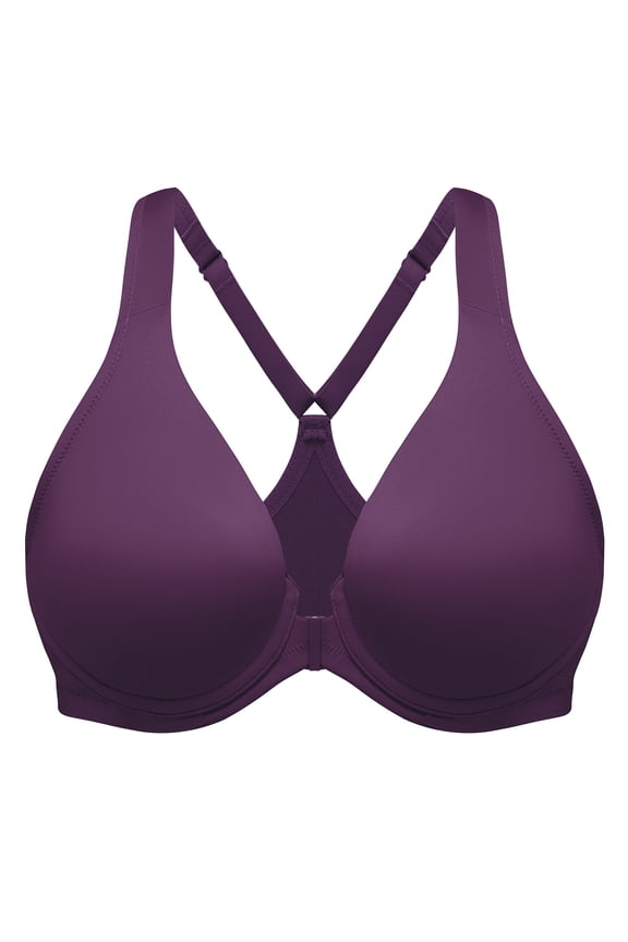 Women's Racerback Front Closure Bras Plunge Unlined Full Coverage Seamless Underwire Bra Grape Wine 38B