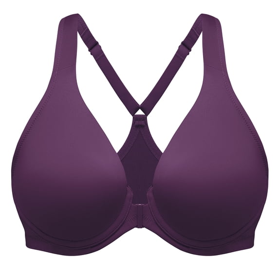 MELENECA Women's Racerback Front Closure Bras Plunge Unlined Full Coverage Seamless Underwire Bra Grape Wine 44DD