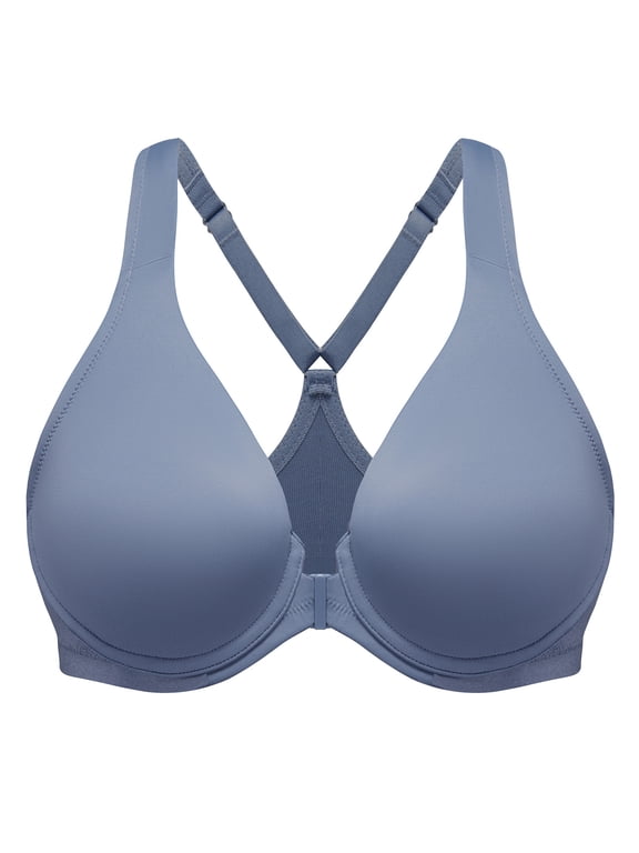 Women's Racerback Front Closure Bras Plunge Unlined Full Coverage Seamless Underwire Bra Slate Blue 46D