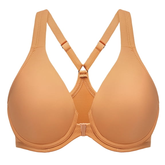MELENECA Women's Racerback Front Closure Bras Plunge Unlined Full Coverage Seamless Underwire Bra Taupe 46D