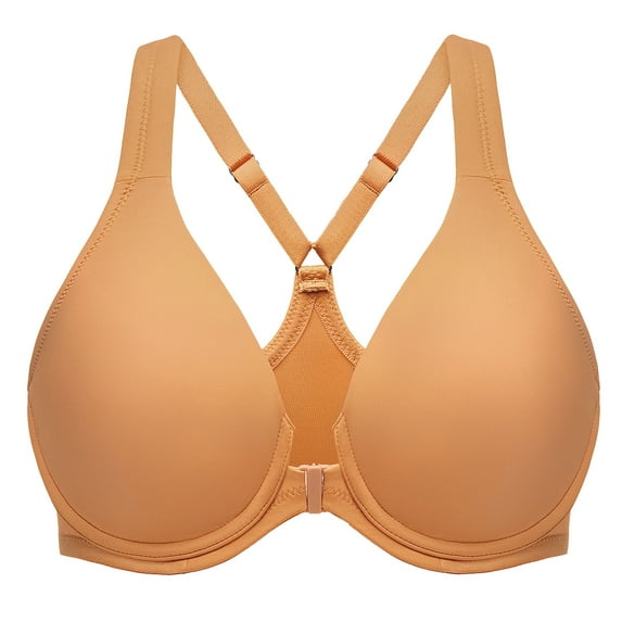 MELENECA Women's Racerback Front Closure Bras Plunge Unlined Full Coverage Seamless Underwire Bra Taupe 46E