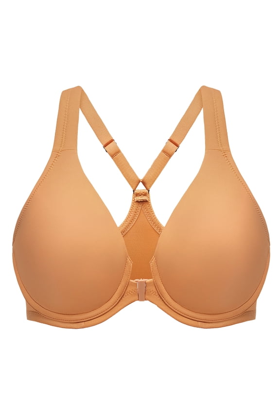 Women's Racerback Front Closure Bras Plunge Unlined Full Coverage Seamless Underwire Bra Taupe 48E