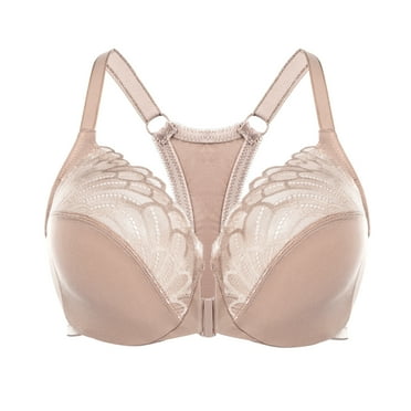 MELENECA Women's Racerback Front Closure Lace Unlined Plus Size Full Coverage Underwire Bra Beige 34G