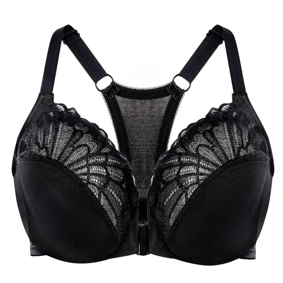 MELENECA Women's Racerback Front Closure Lace Unlined Plus Size Full Coverage Underwire Bra Black 38E