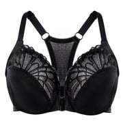 MELENECA Womens Racerback Front Closure Lace Unlined Plus Size Full Coverage Underwire Bra Black 42DD