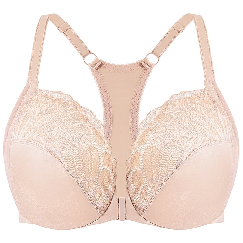 MELENECA Women's Racerback Front Closure Lace Unlined Plus Size Full Coverage Underwire Bra Pale Nude 40B