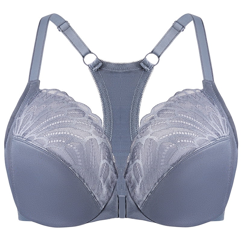 MELENECA Women's Racerback Front Closure Lace Unlined Plus Size Full Coverage Underwire Bra Slate Blue 34B