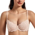 thumbnail image 1 of MELENECA Women's Sexy Lace Push Up Plus Size Sheer Balconette Underwire Unlined Bra Beige 34DD, 1 of 6