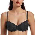 thumbnail image 1 of MELENECA Women's Sexy Lace Push Up Plus Size Sheer Balconette Underwire Unlined Bra Black 36F, 1 of 6