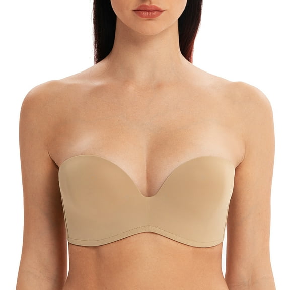 MELENECA Women's Stay-Put Multiway Wireless Lightly Padded Push Up Strapless Bra Almond 40E