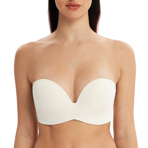 MELENECA Women's Stay-Put Multiway Wireless Lightly Padded Push Up Strapless Bra Off White 32D