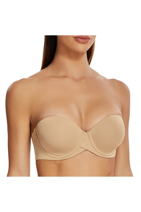 Women's Stay Put Padded Cup with Lift Underwire Push Up Strapless Bras Almond 32C