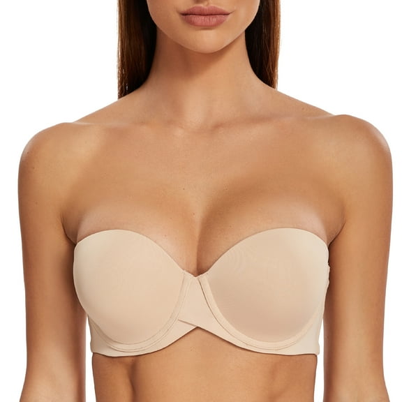 MELENECA Women's Stay Put Padded Cup with Lift Underwire Push Up Strapless Bras Beige 36B