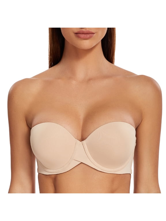 Women's Stay Put Padded Cup with Lift Underwire Push Up Strapless Bras Beige 44E