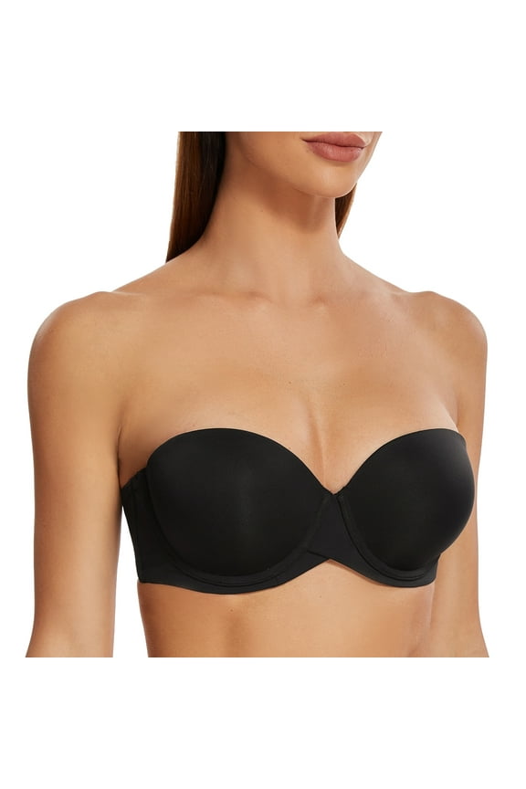 Women's Stay Put Padded Cup with Lift Underwire Push Up Strapless Bras Black 32DD