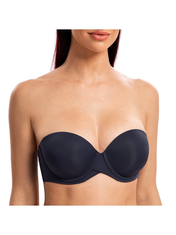 Women's Stay Put Padded Cup with Lift Underwire Push Up Strapless Bras Navy Blue 38DD