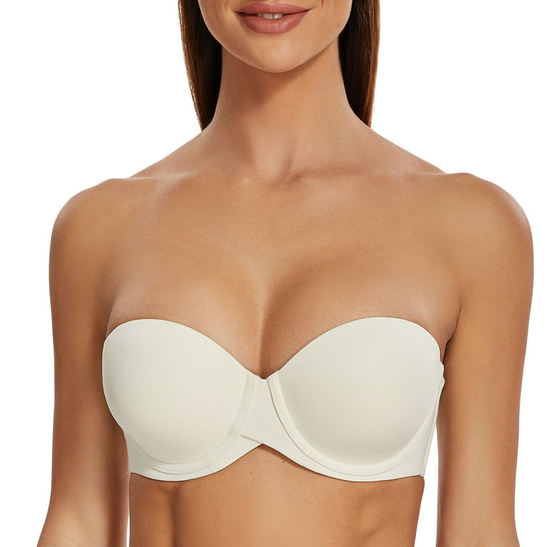 MELENECA Women's Stay Put Padded Cup with Lift Underwire Push Up Strapless  Bras Off White 44C